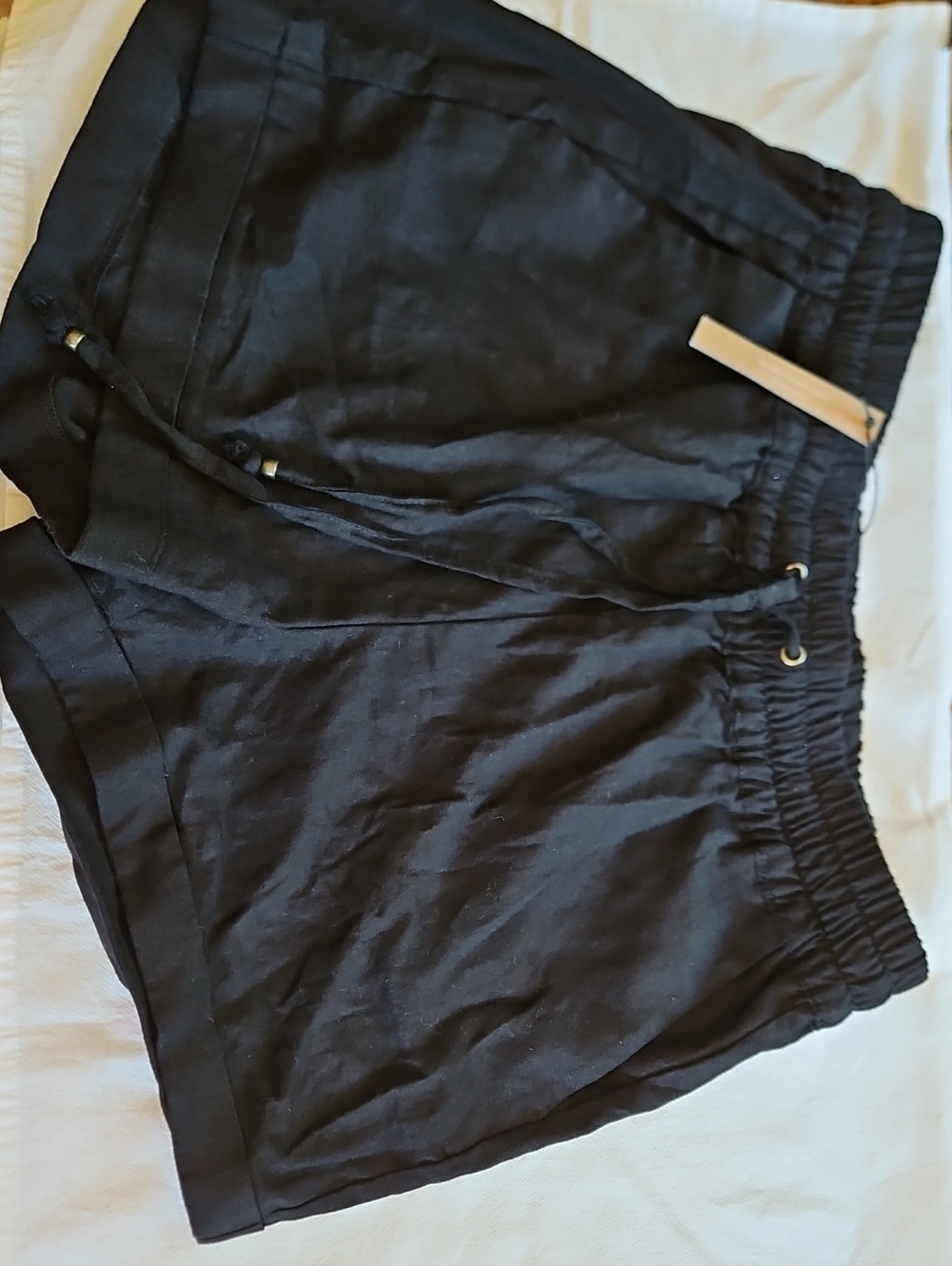 Love Tree Linen Black Elastic Waist Drawstring Athletic Shorts